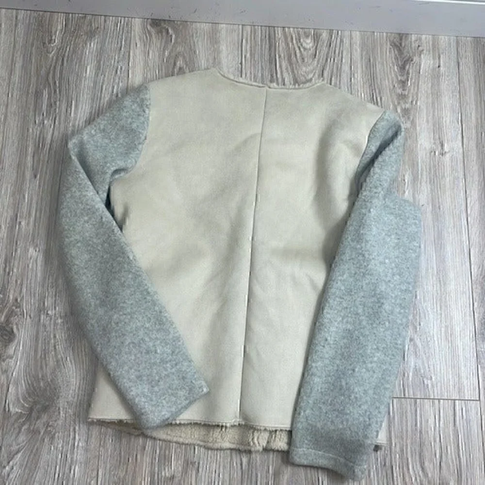 BB Dakota beige and gray  sherpa lined bomber jacket size SMALL